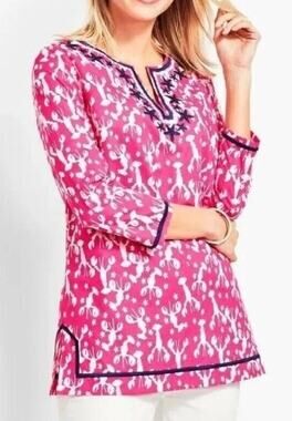 Talbots Women's Pink Lobster Rockstar Costal Tunic Blouse Size Petite (X-Small)